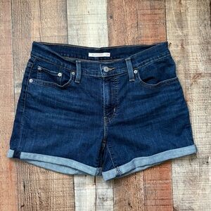Levi’s Mid Length Denim Shorts Size 27 Dark Wash Rolled Cuff Classic Jean